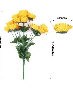 HIER_1160 5 Bushes | 70 Yellow Artificial Silk Blossomed Sunflowers | Vase Decor Faux Tulips & Others