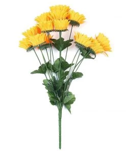 HIER_1160 5 Bushes | 70 Yellow Artificial Silk Blossomed Sunflowers | Vase Decor Faux Tulips & Others