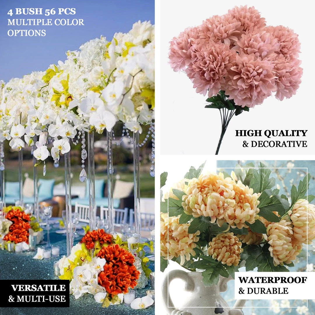HIER_1100 4 Bushes | Chocolate Artificial Silk Chrysanthemums | 56 Faux Flowers Faux Carnations | Mums 4 HIER_1100 4 Bushes | Chocolate Artificial Silk Chrysanthemums | 56 Faux Flowers Faux Carnations | Mums
