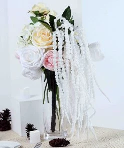 HIER_1150 Garlands | Vines 2 Pack | White Artificial Amaranthus Flower Stem Spray & Ivy Leaves | 32"