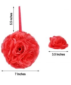 HIER_1500 2 Pack | 7" Coral Artificial Rose Flower Ball, Silk Kissing Ball Chargers & Centerpieces 17 HIER_1500 2 Pack | 7
