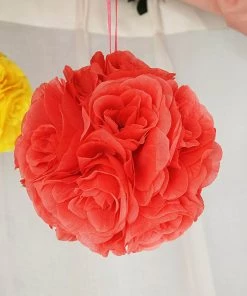 HIER_1500 2 Pack | 7" Coral Artificial Rose Flower Ball, Silk Kissing Ball Chargers & Centerpieces 25 HIER_1500 2 Pack | 7
