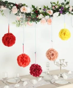 HIER_1500 2 Pack | 7" Coral Artificial Rose Flower Ball, Silk Kissing Ball Chargers & Centerpieces 27 HIER_1500 2 Pack | 7