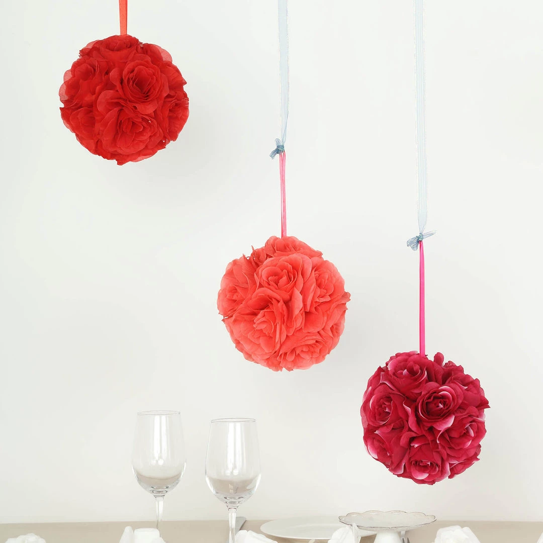 HIER_1500 2 Pack | 7" Coral Artificial Rose Flower Ball, Silk Kissing Ball Chargers & Centerpieces 14 HIER_1500 2 Pack | 7" Coral Artificial Rose Flower Ball, Silk Kissing Ball Chargers & Centerpieces