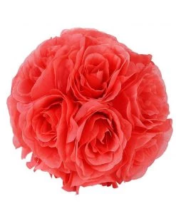 HIER_1500 2 Pack | 7" Coral Artificial Rose Flower Ball, Silk Kissing Ball Chargers & Centerpieces 29 HIER_1500 2 Pack | 7