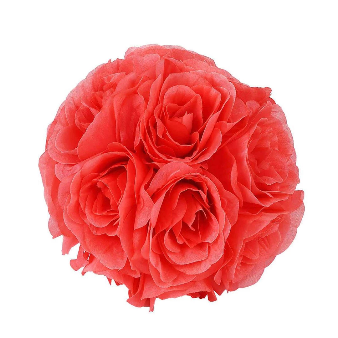 HIER_1500 2 Pack | 7" Coral Artificial Rose Flower Ball, Silk Kissing Ball Chargers & Centerpieces 15 HIER_1500 2 Pack | 7" Coral Artificial Rose Flower Ball, Silk Kissing Ball Chargers & Centerpieces