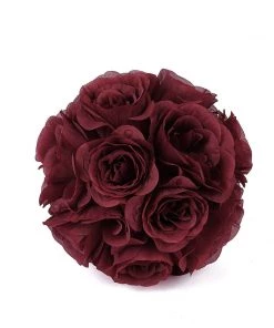 HIER_1500 2 Pack | 7" Burgundy Artificial Silk Rose Kissing Ball, Flower Ball Chargers & Centerpieces 29 HIER_1500 2 Pack | 7