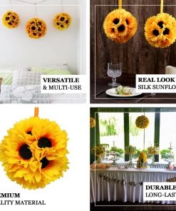 HIER_1500 2 Pack | 7" Artificial Silk Hanging Sunflower Kissing Ball With Satin Ribbon 15 HIER_1500 2 Pack | 7