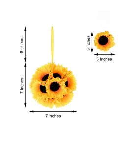 HIER_1500 2 Pack | 7" Artificial Silk Hanging Sunflower Kissing Ball With Satin Ribbon 14 HIER_1500 2 Pack | 7