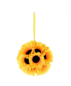 HIER_1500 2 Pack | 7" Artificial Silk Hanging Sunflower Kissing Ball With Satin Ribbon 23 HIER_1500 2 Pack | 7