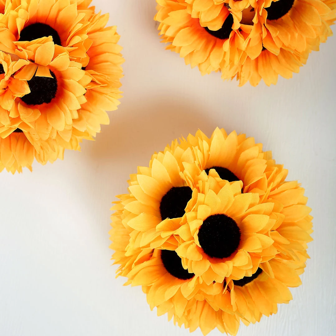 HIER_1500 2 Pack | 7" Artificial Silk Hanging Sunflower Kissing Ball With Satin Ribbon 10 HIER_1500 2 Pack | 7" Artificial Silk Hanging Sunflower Kissing Ball With Satin Ribbon