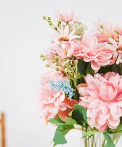 HIER_1160 2 Bushes | Blush/Blue Artificial Silk Dahlia Flower Bouquet Spray Chargers & Centerpieces