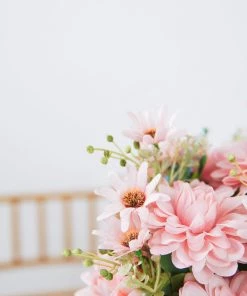 HIER_1160 2 Bushes | Blush/Blue Artificial Silk Dahlia Flower Bouquet Spray Chargers & Centerpieces