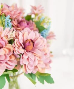 HIER_1160 Chargers & Centerpieces 2 Bushes | Dusty Rose/Blue Artificial Silk Dahlia Flower Bouquet Spray 18 HIER_1160 Chargers & Centerpieces 2 Bushes | Dusty Rose/Blue Artificial Silk Dahlia Flower Bouquet Spray