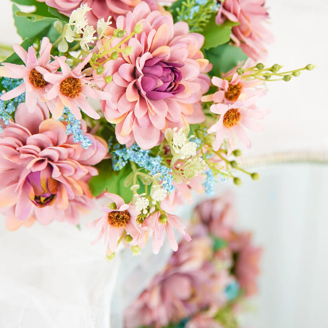 HIER_1160 Chargers & Centerpieces 2 Bushes | Dusty Rose/Blue Artificial Silk Dahlia Flower Bouquet Spray 9 HIER_1160 Chargers & Centerpieces 2 Bushes | Dusty Rose/Blue Artificial Silk Dahlia Flower Bouquet Spray