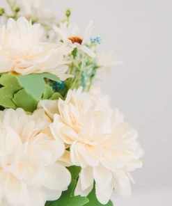 HIER_1160 Chargers & Centerpieces 2 Bushes | Ivory/Blue Artificial Silk Dahlia Flower Bouquet Spray