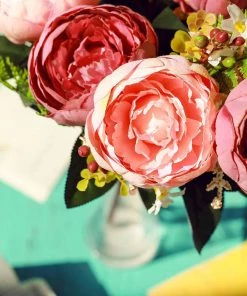 HIER_1300 2 Bushes | Blush/Dusty Rose Artificial Silk Peony Flower Bouquet Spray