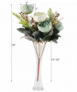 HIER_1300 2 Bushes | Aqua/Cream Artificial Silk Peony Flower Bouquet Spray