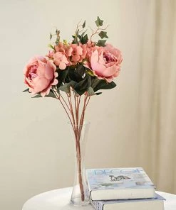 HIER_1300 Chargers & Centerpieces 2 Bush | Blush/Dusty Rose Artificial Silk Peony, Rose & Hydrangea Flower Bouquet