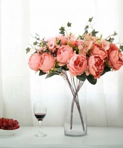 HIER_1300 Chargers & Centerpieces 2 Bush | Blush/Dusty Rose Artificial Silk Peony, Rose & Hydrangea Flower Bouquet