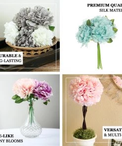 HIER_1300 5 Flower Head Bouquet | Burgundy Artificial Silk Peonies Spray Bush 14 HIER_1300 5 Flower Head Bouquet | Burgundy Artificial Silk Peonies Spray Bush