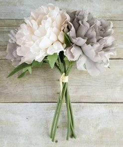 HIER_1400 Artificial Flower & Plants 5 Flower Head Bouquet | Beige/Dusty Rose Artificial Silk Peonies Spray Bush