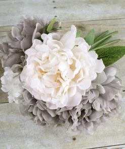 HIER_1400 Artificial Flower & Plants 5 Flower Head Bouquet | Beige/Dusty Rose Artificial Silk Peonies Spray Bush