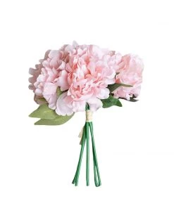 HIER_1400 5 Flower Head Bouquet | Pink Artificial Silk Peonies Spray Bush Artificial Peony