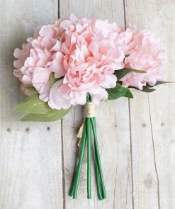 HIER_1400 5 Flower Head Bouquet | Pink Artificial Silk Peonies Spray Bush Artificial Peony