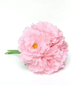 HIER_1400 5 Flower Head Bouquet | Pink Artificial Silk Peonies Spray Bush Artificial Peony