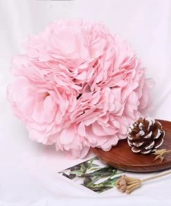 HIER_1400 5 Flower Head Bouquet | Pink Artificial Silk Peonies Spray Bush Artificial Peony