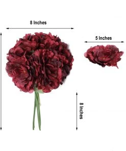 HIER_1300 5 Flower Head Bouquet | Burgundy Artificial Silk Peonies Spray Bush 13 HIER_1300 5 Flower Head Bouquet | Burgundy Artificial Silk Peonies Spray Bush