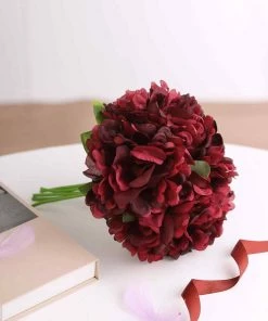HIER_1300 5 Flower Head Bouquet | Burgundy Artificial Silk Peonies Spray Bush 18 HIER_1300 5 Flower Head Bouquet | Burgundy Artificial Silk Peonies Spray Bush