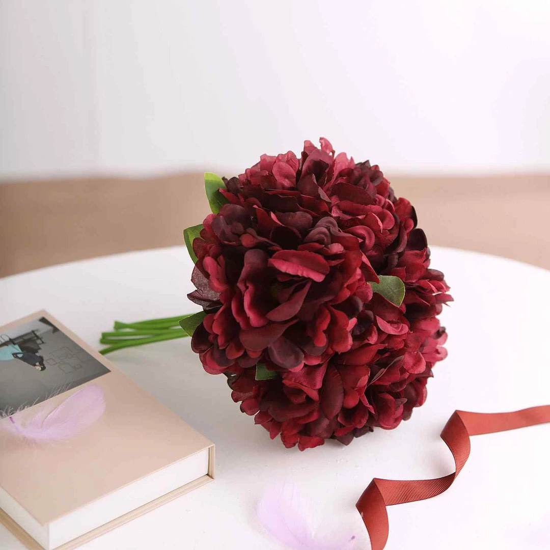 HIER_1300 5 Flower Head Bouquet | Burgundy Artificial Silk Peonies Spray Bush 8 HIER_1300 5 Flower Head Bouquet | Burgundy Artificial Silk Peonies Spray Bush