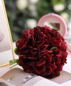 HIER_1300 5 Flower Head Bouquet | Burgundy Artificial Silk Peonies Spray Bush 17 HIER_1300 5 Flower Head Bouquet | Burgundy Artificial Silk Peonies Spray Bush