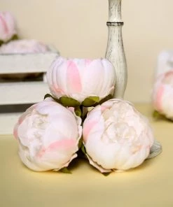 HIER_1130 10 Pack | 3" Blush/Rose Gold Artificial Silk DIY Craft Peony Flower Heads Chargers & Centerpieces