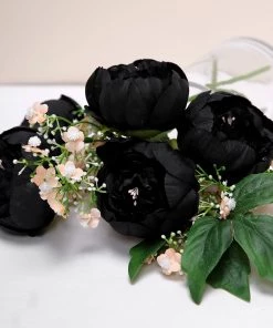 HIER_1130 10 Pack | 3" Black Artificial Silk DIY Craft Peony Flower Heads