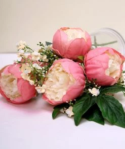 HIER_1130 Chargers & Centerpieces 10 Pack | 3" Coral Artificial Silk DIY Craft Peony Flower Heads