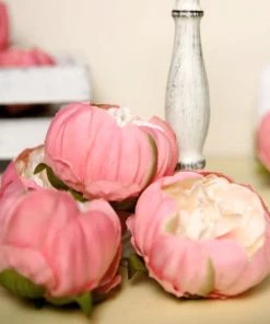 HIER_1130 Chargers & Centerpieces 10 Pack | 3" Coral Artificial Silk DIY Craft Peony Flower Heads