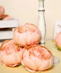 HIER_1130 10 Pack | 3" Peach Artificial Silk DIY Craft Peony Flower Heads Chargers & Centerpieces