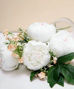 HIER_1130 10 Pack | 3" White Artificial Silk DIY Craft Peony Flower Heads