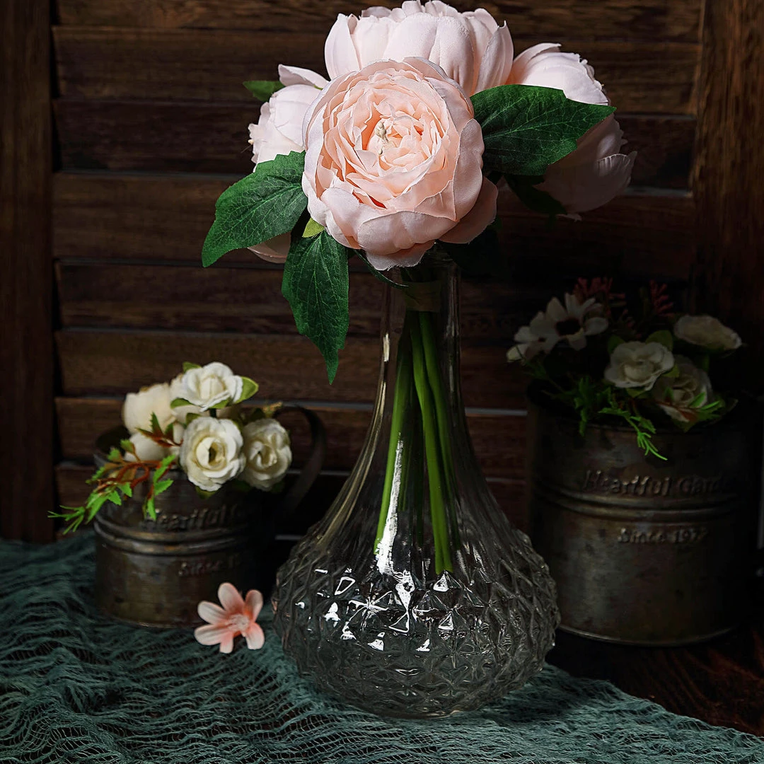 HIER_1300 5 Flower Head Blush/Rose Gold Peony Bouquet | Artificial Silk Peonies Spray 12 HIER_1300 5 Flower Head Blush/Rose Gold Peony Bouquet | Artificial Silk Peonies Spray