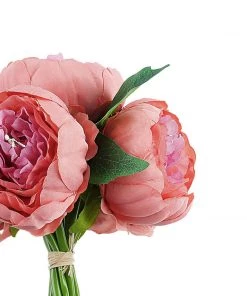 HIER_1300 5 Flower Head Dusty Rose Peony Bouquet | Artificial Silk Peonies Spray