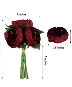 HIER_1300 5 Flower Head Burgundy Peony Bouquet | Artificial Silk Peonies Spray