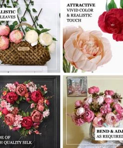 HIER_1130 Artificial Peony 5 Flower Head Beige Peony Bouquet | Artificial Silk Peonies Spray