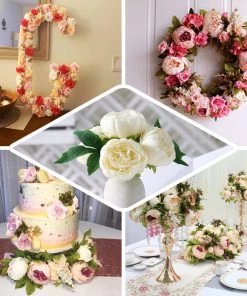 HIER_1130 Artificial Peony 5 Flower Head Lavender/Pink Peony Bouquet | Artificial Silk Peonies Spray