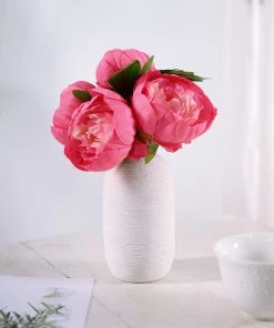 HIER_1130 5 Flower Head Fuchsia Peony Bouquet | Artificial Silk Peonies Spray
