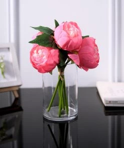 HIER_1130 5 Flower Head Fuchsia Peony Bouquet | Artificial Silk Peonies Spray