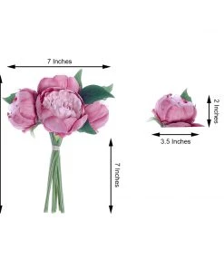 HIER_1130 Artificial Peony 5 Flower Head Lavender/Pink Peony Bouquet | Artificial Silk Peonies Spray