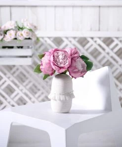 HIER_1130 Artificial Peony 5 Flower Head Lavender/Pink Peony Bouquet | Artificial Silk Peonies Spray